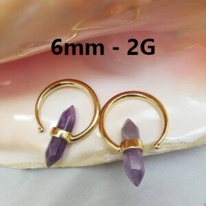PAIR 2G Brass and Amethyst Spiral ear weights gauge Jewelry organic hangers NWT